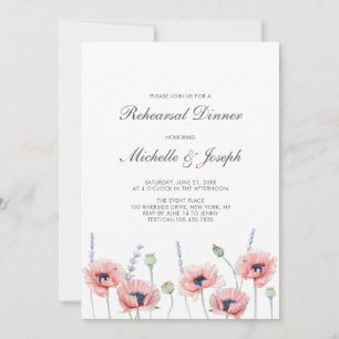 Invitation Dîner de répétition de mariage aux fleurs de pavot