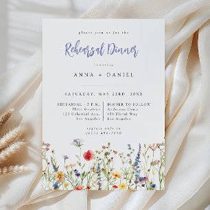 Invitation Dîner de répétition de mariage aux fleurs sauvages