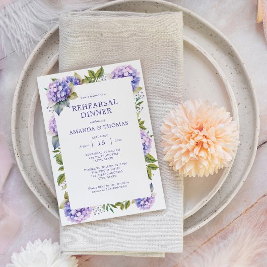 Invitation Dîner de répétition de mariage aux Hydrangeas Viol