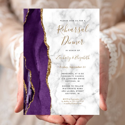 Invitation Dîner de répétition de mariage avec marbre d'agate