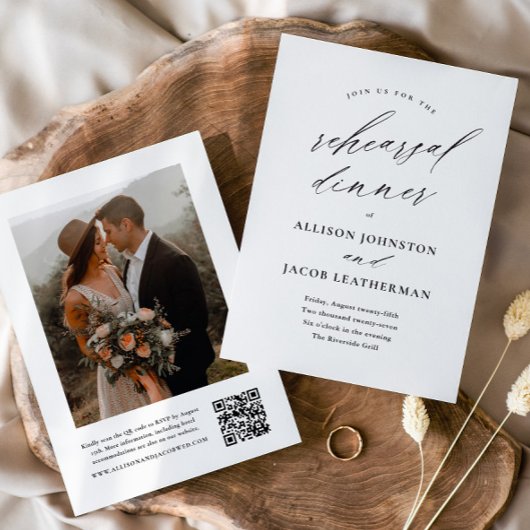 Invitation Dîner de répétition de mariage avec QR Code élégan