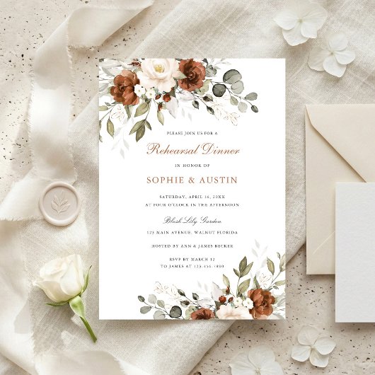 Invitation Dîner de répétition de mariage avec verdure et rou