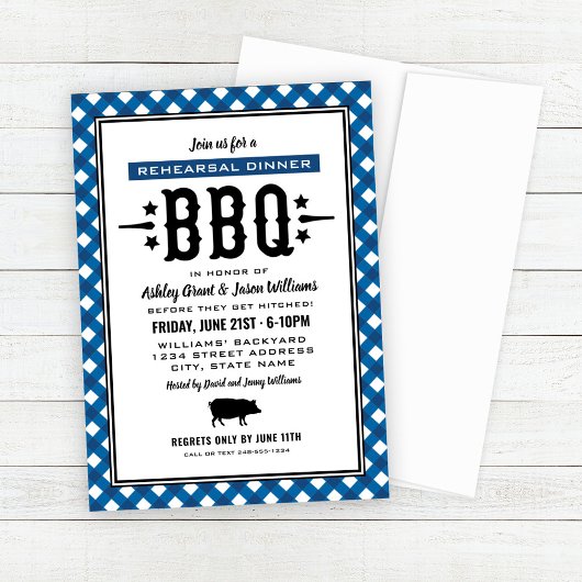 Invitation Dîner de répétition de mariage BBQ Rustic Blue