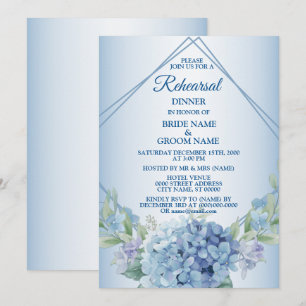 Invitation Dîner de répétition de mariage bleu floral poussié