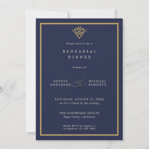 Invitation Dîner de répétition de mariage bleu marine Old Mon