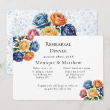 Dîner de répétition de mariage Blue & Orange Rose