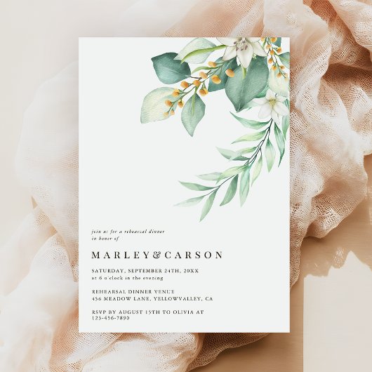 Invitation Dîner de répétition de mariage bohème verdure euca