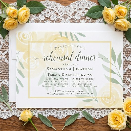 Invitation Dîner de répétition de mariage Boho Butter Yellow