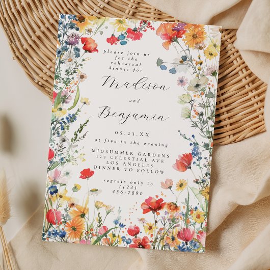 Invitation Dîner de répétition de mariage Bold Wildflower