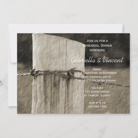 Invitation Dîner de répétition de Mariage campagnard de clôtu (Devant)