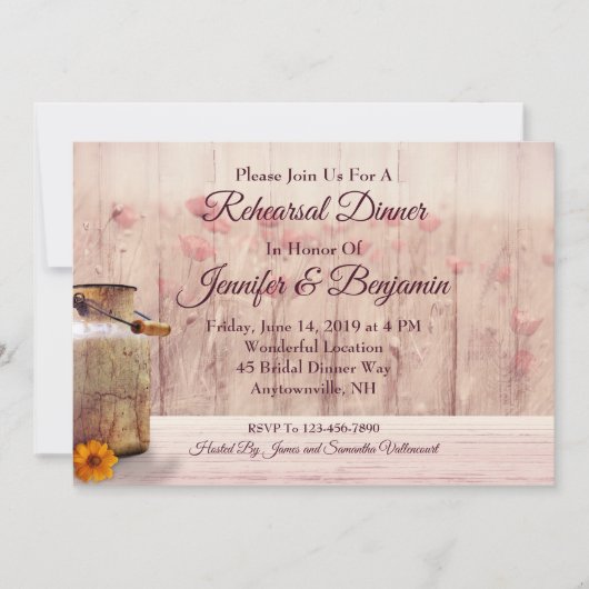 Invitation Dîner de répétition de Mariage campagnard Vintage  (Devant)