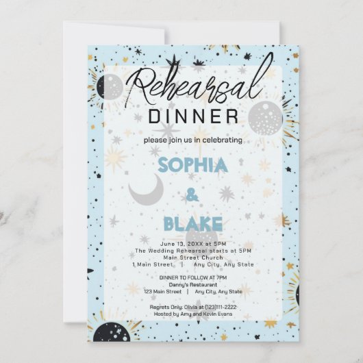 Invitation Dîner de répétition de mariage céleste Black & Blu (Devant)