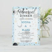 Invitation Dîner de répétition de mariage céleste Black & Blu (Debout devant)