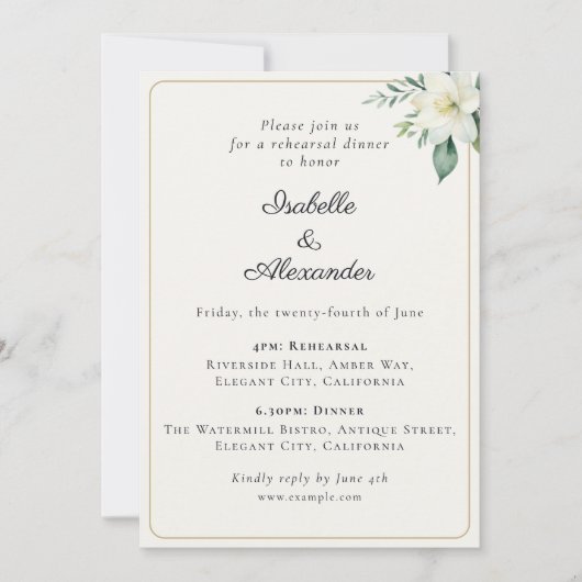 Invitation Dîner de répétition de mariage classique à la verd (Devant)
