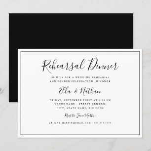 Invitation Dîner de répétition de mariage classique noir et b