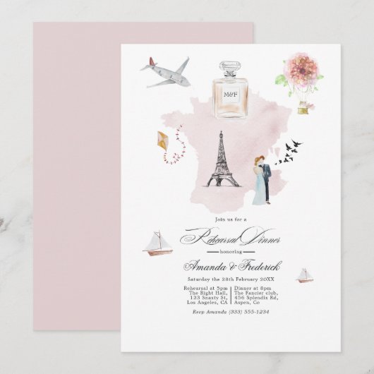 Invitation Dîner de répétition de mariage de destination Fran (Devant / Derrière)