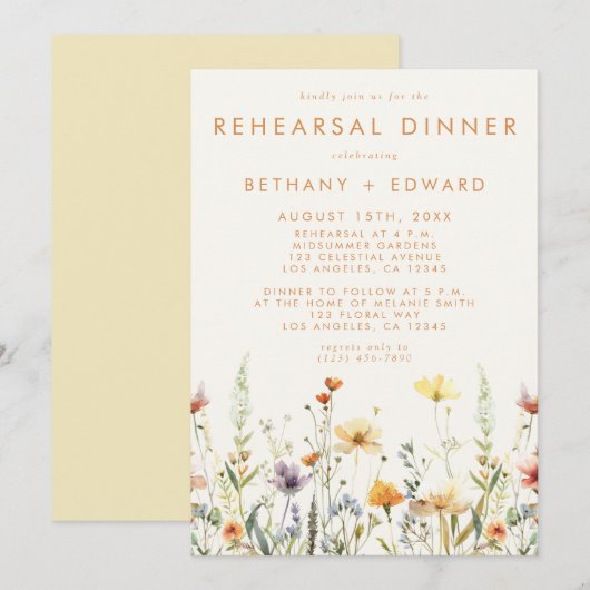 Invitation Dîner de répétition de mariage de fleurs sauvages  (Devant / Derrière)