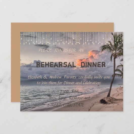 Invitation Dîner de répétition de mariage de plage (Devant / Derrière)