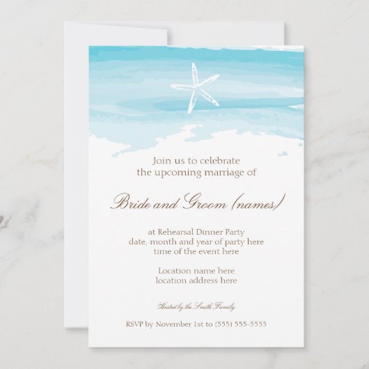 Invitation Dîner de répétition de mariage de plage i Starfish (Devant)