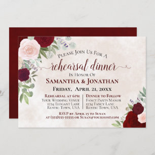 Invitation Dîner de répétition de mariage des Roses de Bourgo