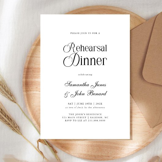 Invitation Dîner de répétition de mariage écriture chic moder