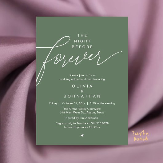 Invitation Dîner de répétition de mariage, écriture élégante