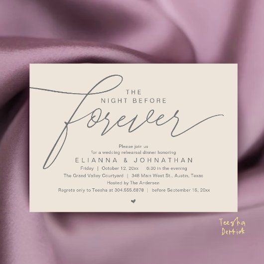 Invitation Dîner de répétition de mariage, écriture élégante