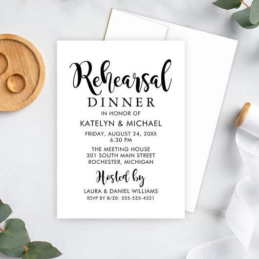 Invitation Dîner de répétition de mariage écriture moderne