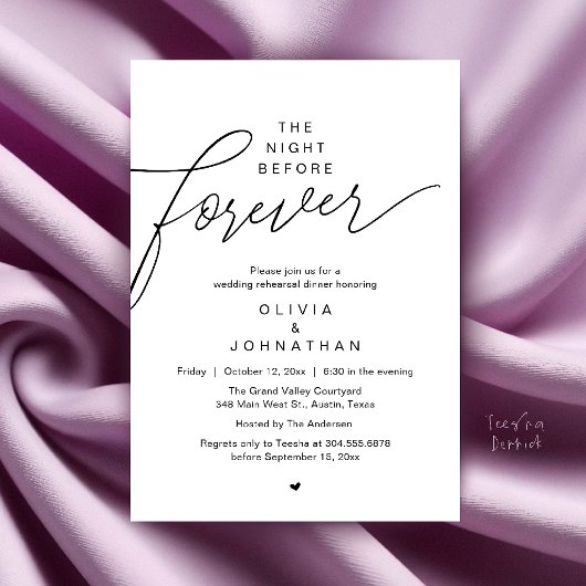 Invitation Dîner de répétition de mariage, écriture moderne é