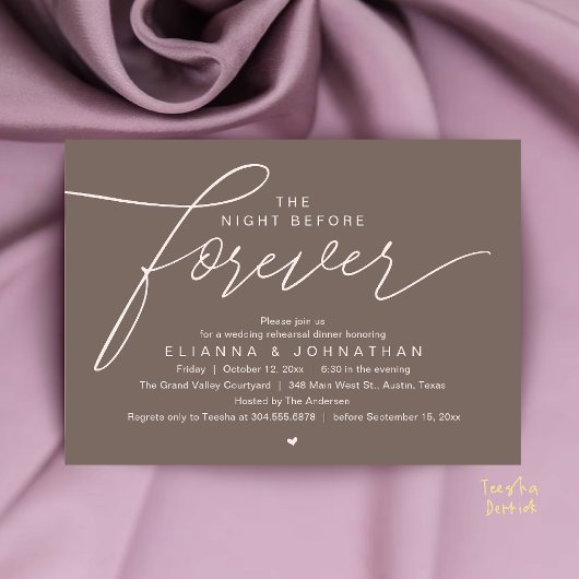 Invitation Dîner de répétition de mariage, écriture moderne é