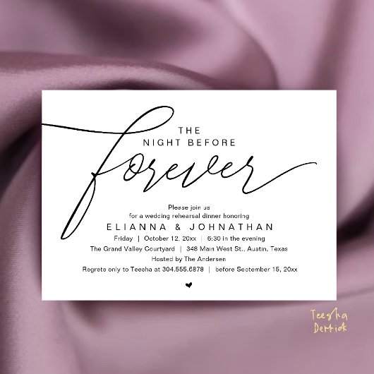 Invitation Dîner de répétition de mariage, écriture moderne é