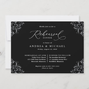 Invitation Dîner de répétition de mariage élégant en noir et