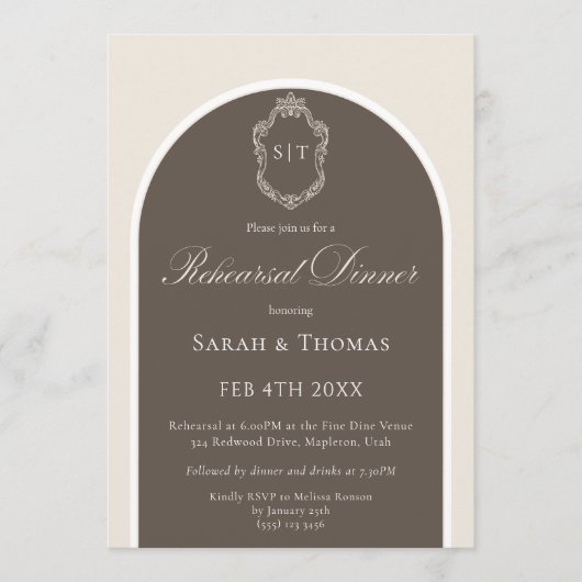 Invitation Dîner de répétition de mariage élégant Monogram Mo (Devant)