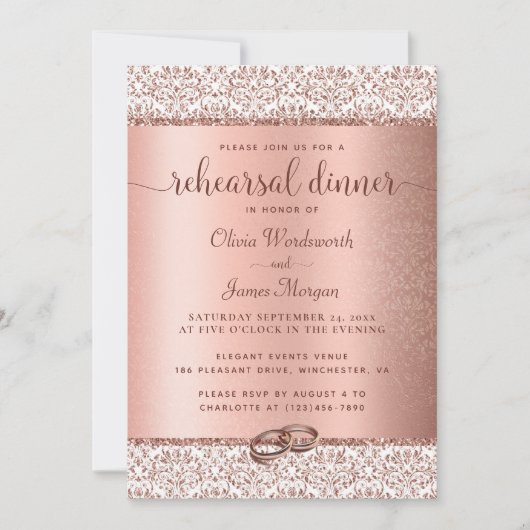Invitation Dîner de répétition de mariage élégant Rose Gold G (Devant)