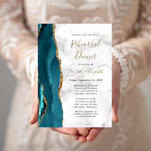 Invitation Dîner de répétition de mariage en agate bleu sarce