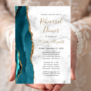 Invitation Dîner de répétition de mariage en agate bleu sarce
