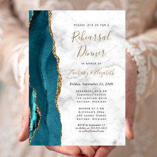 Invitation Dîner de répétition de mariage en agate bleu sarce