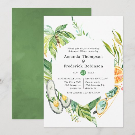 Invitation Dîner de répétition de mariage en été (Devant / Derrière)