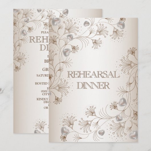 Invitation Dîner de répétition de mariage Fleur Tan Beige (Devant / Derrière)