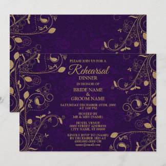 Invitation Dîner de répétition de mariage floral doré violet