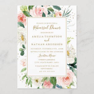 Invitation Dîner de répétition de Mariage Floral Gold Blush