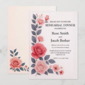 Invitation Dîner de répétition de Mariage floral Rose (Devant / Derrière)