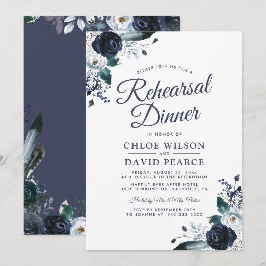 Invitation Dîner de répétition de mariage floral rustique ble (Devant / Derrière)