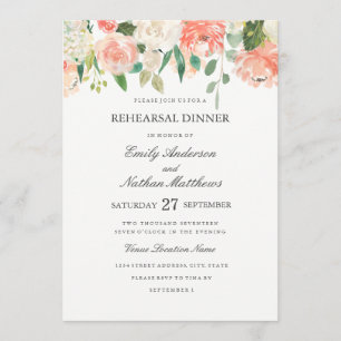 Invitation Dîner de répétition de mariage Floral Watercolor P