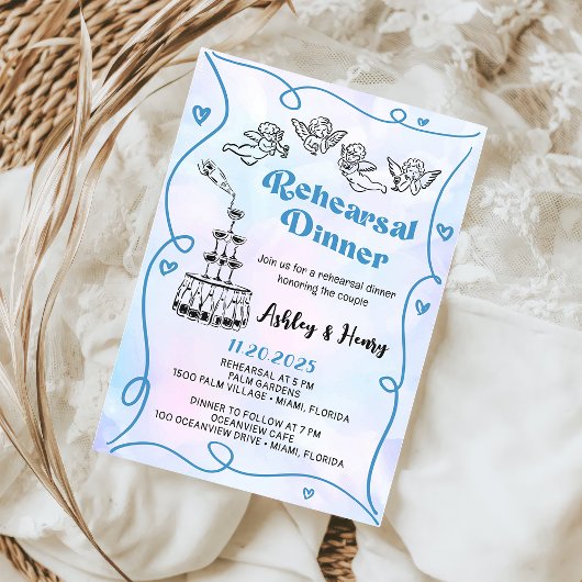 Invitation Dîner de répétition de mariage funky dessiné à la 