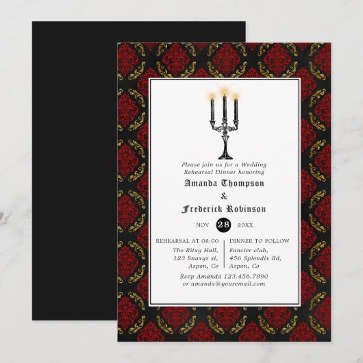 Invitation Dîner de répétition de mariage gothique (Devant / Derrière)