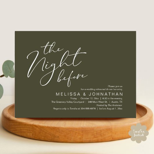 Invitation Dîner de répétition de mariage la veille