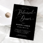 Invitation Dîner de répétition de Mariage minimal noir<br><div class="desc">Dîner de répétition minimal mariage avec police de script moderne sur un arrière - plan noir. Ce modèle a déjà des textes qui contiennent toutes les informations dont vous avez besoin pour votre événement. Les textes sont facilement personnalisables en ligne.</div>