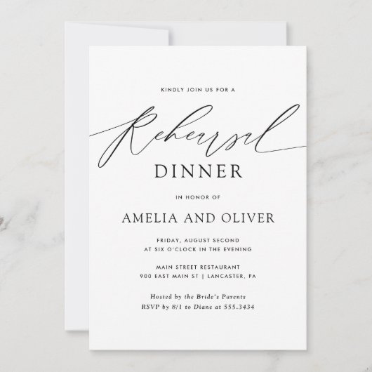 Invitation Dîner de répétition de mariage minimaliste moderne (Devant)