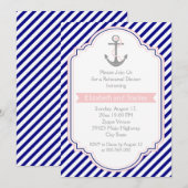 Invitation Dîner de répétition de mariage nautique rose bleu  (Devant / Derrière)